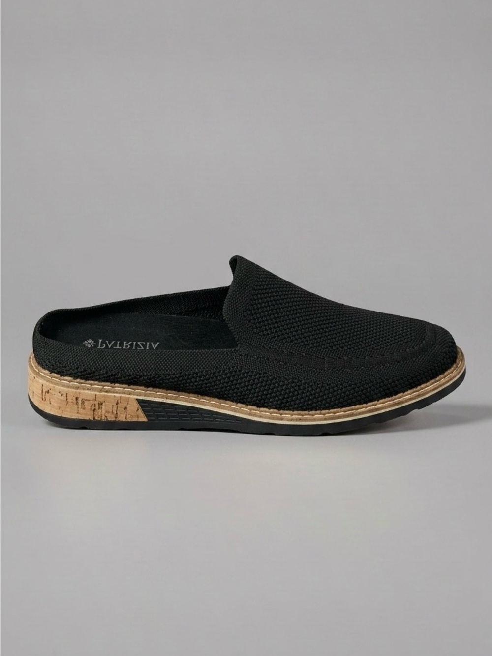 Spring Step Patrizia Black Knit Slip‑On Mules Cork Midsole Backless Flats Size 8